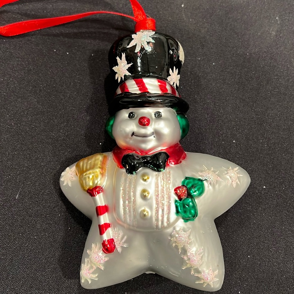 Vintage Christmas Tree Ornament, Snowman Star, Signed BK, Home Decor,
